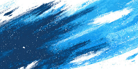 Abstract bright background with paint strokes on a white or transparent background. Blue banner color. Paint spots and strokes.