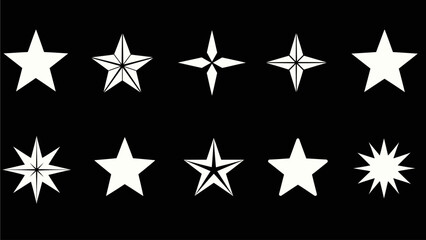 Obraz premium Modern Gen Z Aesthetic White Stars Icon Set on Black Background - Vector Design