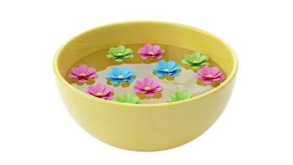 Floating flowers in a yellow bowl