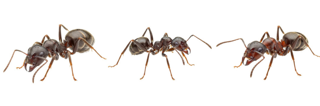 Set of Black Garden Ant (Lasius niger) Common Social Ant Insect, Realistic Worker Ant Collection isolated on white transparent PNG background