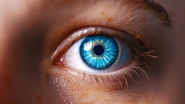 Blue Iris: The close-up shot of a mesmerizing blue eye, reflecting light and shadow, invites viewers to get lost in its captivating depths.