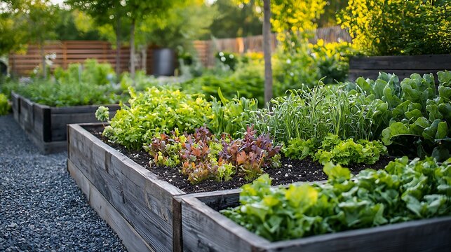 Thriving Garden: A vibrant garden bed flourishing with various leafy greens and lush vegetables. Showcasing the beauty of organic cultivation.