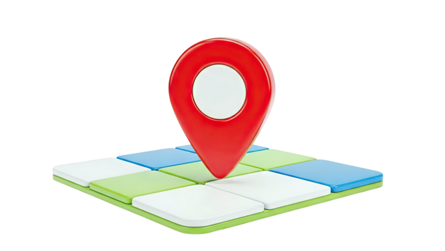 Red Map Pin on a Grid of Colorful Blocks - Powered by Adobe