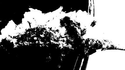 Dark abstract grunge artwork combining weathered vintage textures and organic black shapes on transparent background.