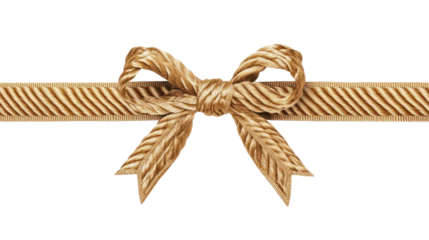 Elegant golden ribbon bow on transparent background