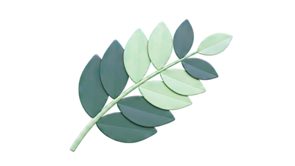 Stylized Green Leaf Branch on White Background
