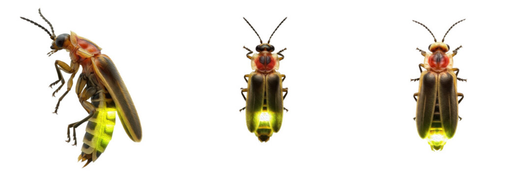 Collection of Firefly (Lightning Bug) Bioluminescent Beetle Insect Symbolizing Summer Night Glow and Natural Wonder isolated on white transparent PNG background