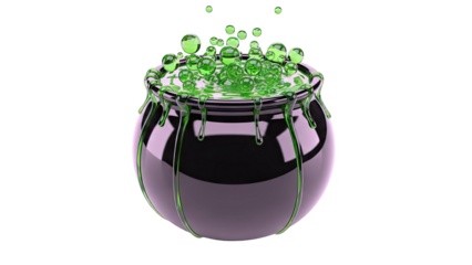 Witches Cauldron with Bubbling Green Potion and Dripping Slime