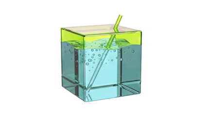Transparent Juice Box with Green Liquid and Straw