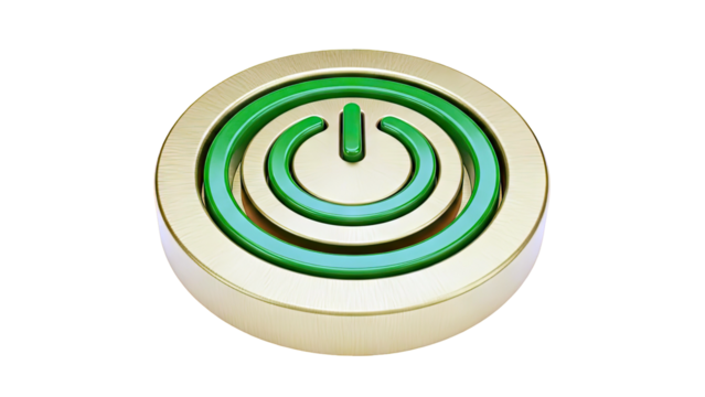 Gold and Green Power Button Symbol - Powered by Adobe