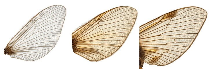 Set / Collection of Mayfly Wings (Ephemeroptera) Highly Detailed Realistic Oil Paint Scientific Illustration Isolated on Transparent PNG Background