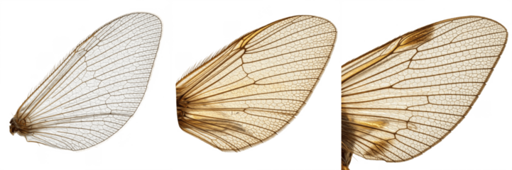 Set / Collection of Mayfly Wings (Ephemeroptera) Highly Detailed Realistic Oil Paint Scientific Illustration Isolated on Transparent PNG Background