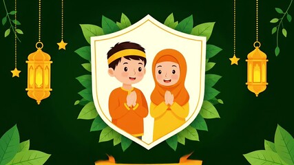 Islamic New Year Greeting Kids Cartoon Lanterns Background