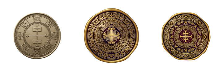 Naklejka premium Sacred religious seal emblem representing faith, authority, and spiritual authenticity isolated on white background 