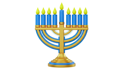 Hanukkah Menorah with Blue Candles and Gold Accents