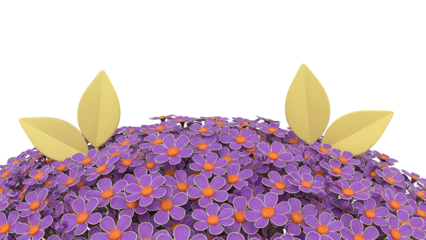 A field of purple daisies with yellow leaves