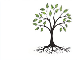 Fototapeta premium Tree nature growth root branch leaf ecology environment tree with roots illustration captures nature growth and ecology concept with simple green