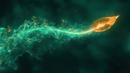 Fototapeta premium Energy green leaf magic abstract light glow flame fantasy energy green leaf magic abstract light glow flame swirling nature power background art