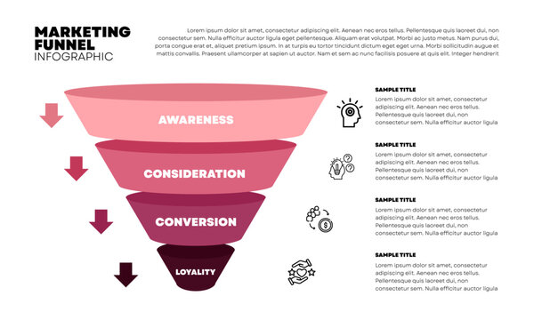 Sale Marketing funnel infographic template for your business. Filter Customer 4 levels. Vector editable template.