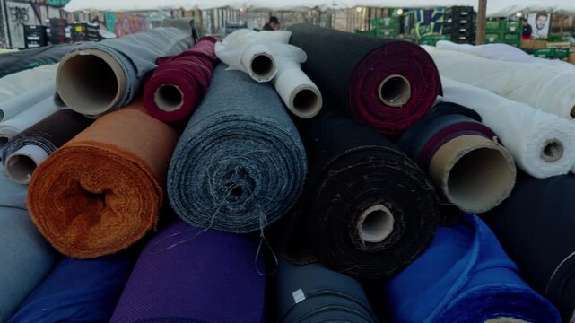 Fabric rolls at Turkish Market. Maybachufer, Berlin.