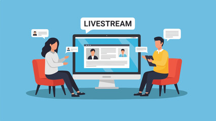 A woman and man video chatting on a computer © Itachi