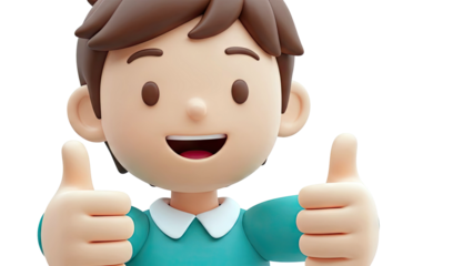 3D Cartoon Boy Giving Thumbs Up
