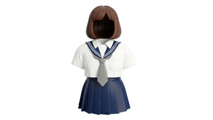 3D Rendering of a Japanese Sailor School Uniform with Bob Hair