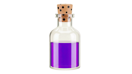 Glass Potion Bottle with Purple Liquid and Cork Stopper