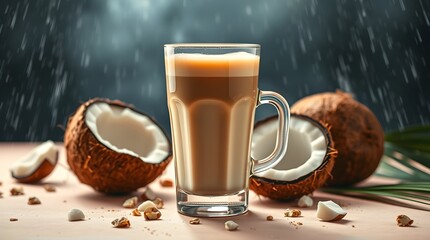 Coconut Drink Still Life with Rain and Tropical Fruits