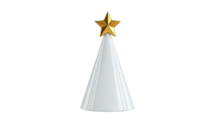 White conical object topped with a golden star