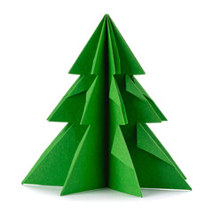 Fototapeta premium Green Origami Christmas Tree Sculpture Folded From Paper