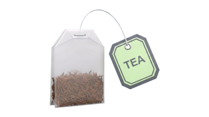 Tea Bag with Dry Tea Leaves and Tag