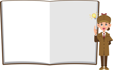 ノートの前でひらめく女性の探偵