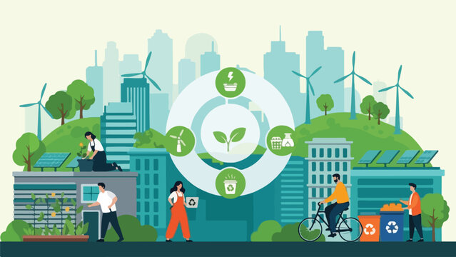 Eco-friendly cityscape with green initiatives