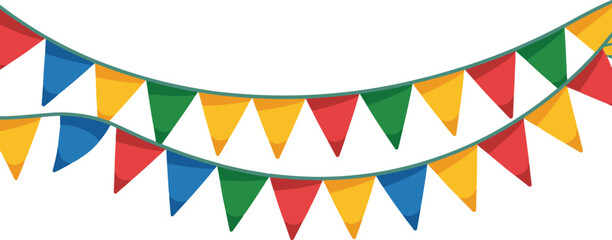 Fototapeta premium Festive party bunting flags in multiple colors, hanging on strings, celebration garland