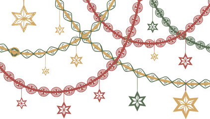 Intertwined holiday garlands with stars festive seasonal seamless abstract pattern illustration