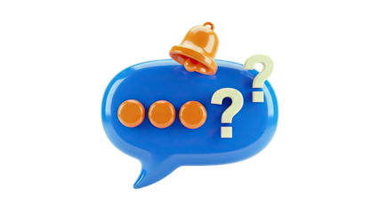 3D Chat Bubble with Bell and Question Marks