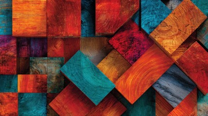 Abstract Wooden Blocks: Vibrant Colors and Textures for Creative Backgrounds and Design Elements