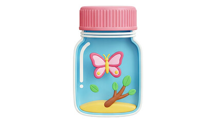 3D Render of a Bottle with Butterfly and Plant