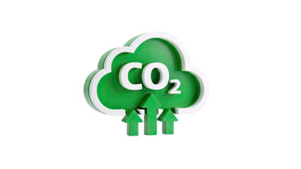 Green CO2 cloud with upward arrows icon
