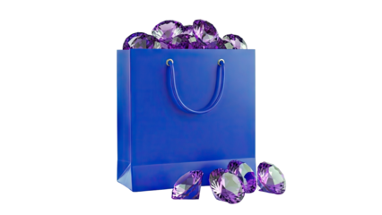 Purple Gemstones Spill From a Blue Shopping Bag