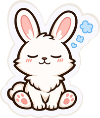 Obraz premium Cute cartoon rabbit with a calm and relaxed expression, sitting peacefully. Flat vector illustration ideal for gentle emotions and soft children’s designs.