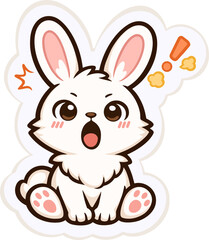 Obraz premium Cute cartoon rabbit sitting with a surprised facial expression and open mouth. Flat vector animal illustration designed for sticker packs, children’s graphics, and playful digital content.
