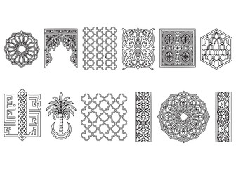 Collection of geometric tile and pattern ornamental vector illustrations