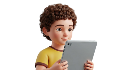 Cartoon boy holding a tablet