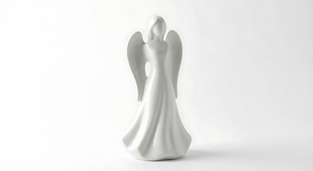 White Ceramic Angel Statue. Spiritual, Christmas, Minimalist Decoration.