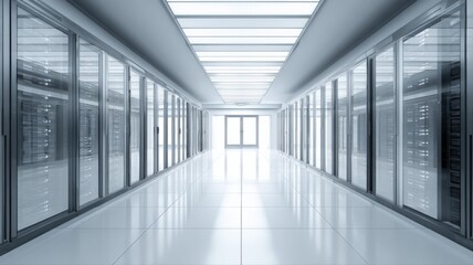 Data Center Server Room: Modern Technology Infrastructure for Cloud Computing and Information Storage
