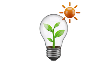 Light bulb with plant and sun, concept of green energy
