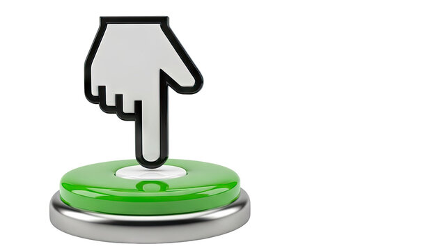 3D Cursor Hand Icon Pressing Green Button