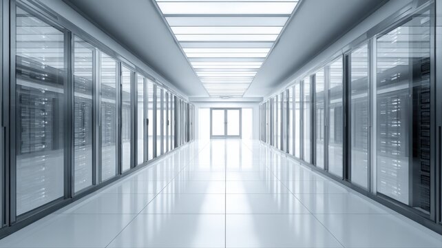 Data Center Server Room: Modern Technology Infrastructure for Cloud Computing and Information Storage - Powered by Adobe